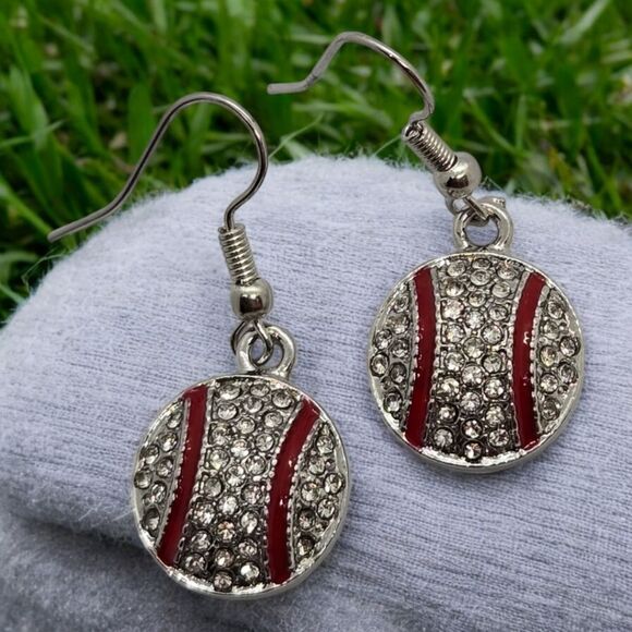 BASEBALL Sparkly Sports Rhinestone Dangle Earrings Mom Sister Team Fan Jewelry - Picture 7 of 8